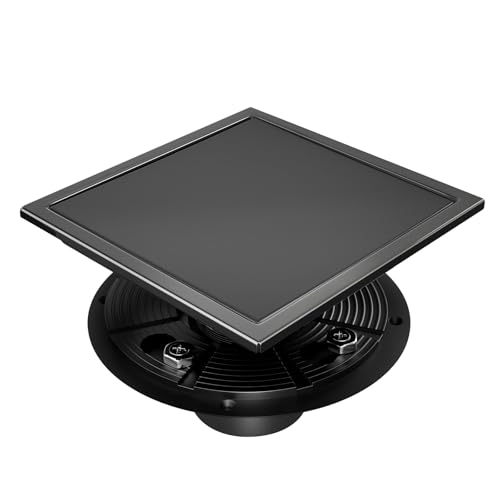 Square Shower Floor Drain with Flange, Shower Drain 6 inch with 2 in 1 Tile-Insert Cover, SUS 304 Stainless Steel, Matte Black - color: Matte Black, size: Ultra flat surface