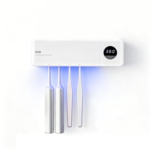 UV Toothbrush Holder, Bathroom Toothbrush Holder, Wall Mounted Toothbrush Holders, Toothbrush Holder with Cover, Bathroom Toothbrush Organizer, Electric Toothbrush Holder Wall Mounted, 4 Slots