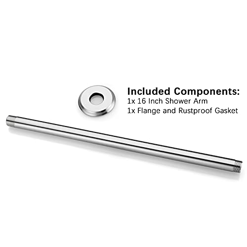 16 Inch Brushed Nickel Ceiling Mount Shower Arm for Rain Shower Head | Shower arm and flange - color: Brushed Nickel, size: 16 Inches