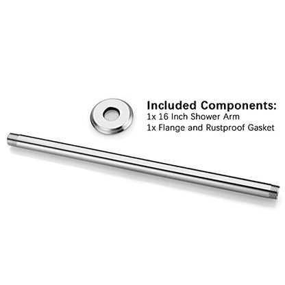 16 Inch Brushed Nickel Ceiling Mount Shower Arm for Rain Shower Head | Shower arm and flange - color: Brushed Nickel, size: 16 Inches