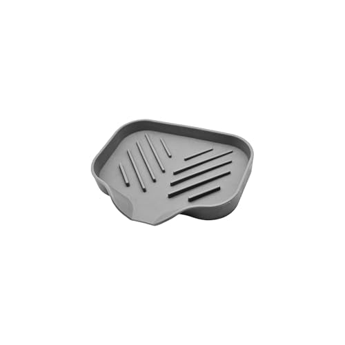 4.9” x 3.9” Silicone Soap Dish with Self-Draining Spout, Multi-Purpose Kitchen Bathroom Sink Organizer Tray for Bar Soap, Sponge, Dispenser Bottle Counter Storage, Gray - color: Gray, size: 4.9” x 3.9”