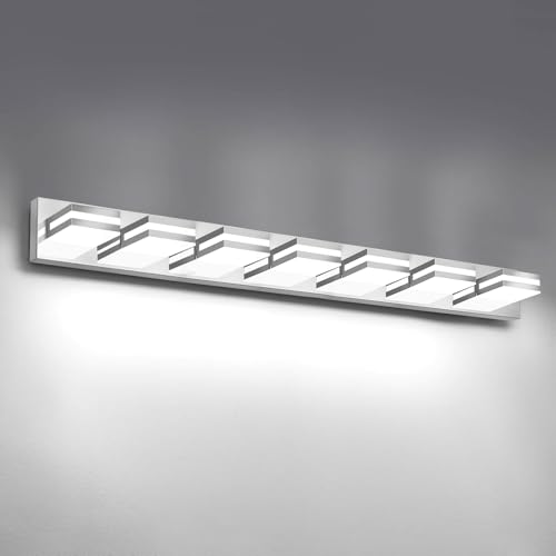 IZORRO LED Modern Bathroom Lights Fixtures(7-Light,Dimmable,360°Rotate),Chrome Acrylic Wall Lighting,Vanity Lights for Bathroom Over Mirror - 6000k 40In （No Assembly Required） - color: Chrome, size: 7 - Light