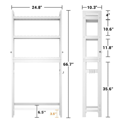 Over The Toilet Storage, Bamboo Over Toilet Bathroom Organizer Rack, Freestanding Bathroom Shelves Above Toilet Storage with 3 Hooks, Bathroom Space Saver, No Rust, Easy to Assemble, White - color: White