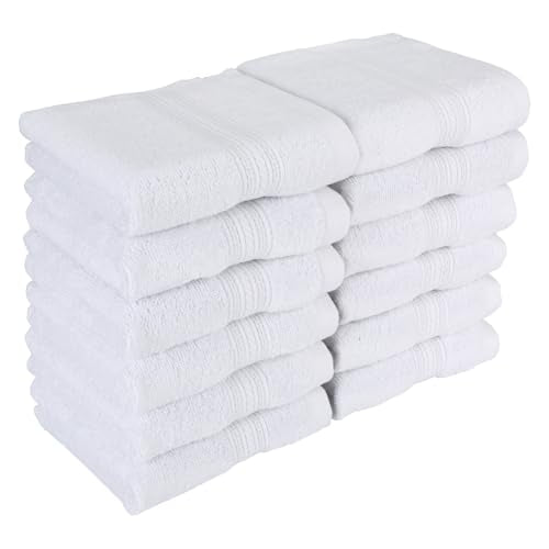 Kaufman - Luxury Washcloths 12 Pack | 13 x 13 in | 100% Cotton Face Towels | Soft Feel Wash Cloths for Your Face and Body, Highly Absorbent - Wash Cloth Essential for Showering Bathroom, Spa, and Gym - color: White, size: 12 Washcloths