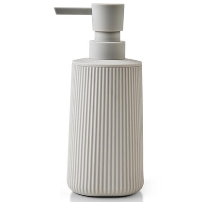 YAUKPH Small Soap Dispenser for Bathroom and Kitchen Matte Beige | Modern Farmhouse Striped Style Plastic Hand Soap Dish Soap Dispenser with Pump - color: Boho Beige