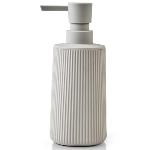 YAUKPH Small Soap Dispenser for Bathroom and Kitchen Matte Beige | Modern Farmhouse Striped Style Plastic Hand Soap Dish Soap Dispenser with Pump - color: Boho Beige