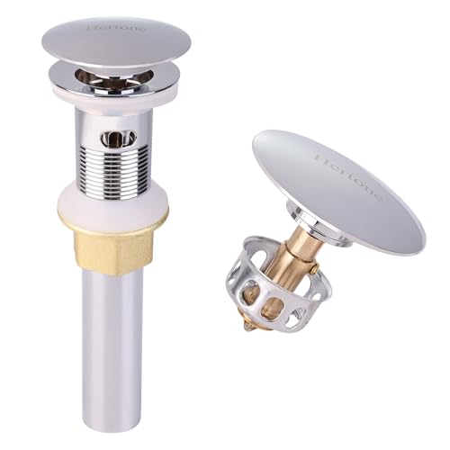 Bathroom Sink Drain with Overflow, Upgrade Big Cap Pop up Sink Drain Stopper with Basket Hair Catcher, Anti-Clog, Sink Drain Strainer Made of Brass and Stainless Steel, Chrome