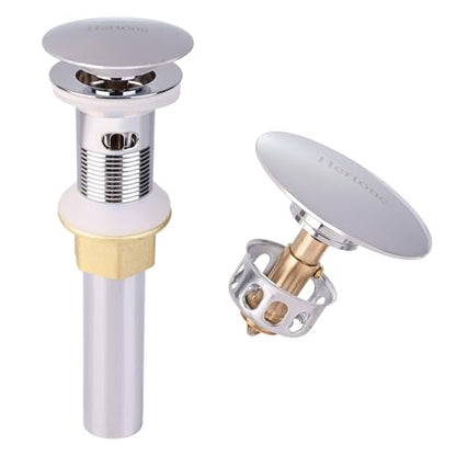 Bathroom Sink Drain with Overflow, Upgrade Big Cap Pop up Sink Drain Stopper with Basket Hair Catcher, Anti-Clog, Sink Drain Strainer Made of Brass and Stainless Steel, Chrome