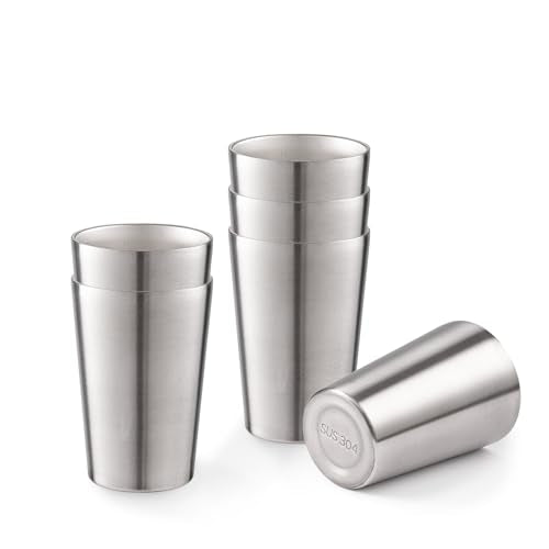 6 Pack 12 oz Stainless Steel Insulated Cup, Double Wall Vacuum Small Metal Cup, Reusable Camping Cups Unbreakable Indoor Outdoor for Party, Home, Office, BBQ, Silver - color: Silver, size: 6PC-12OZ