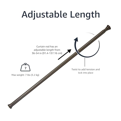 Amazon Basics No Drill Spring Tension Curtain Rod, Adjustable 36-54" Width, Bronze, Classic Finial - color: Bronze, size: 36-54"