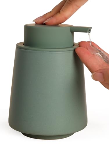 INGOFIN Ceramic Soap Dispenser, 14 oz Bathroom Hand Soap Dispenser, Liquid Dispenser with Pump, Refillable Modern Lotion Dish Dispenser for Kitchen, Matte Green - color: Green-liquid