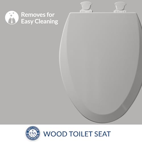 Bemis 1500EC 162 Wood Toilet Seat with Easy Clean & Change Hinges, Elongated, Silver - style: Seat