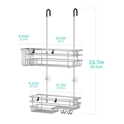 HapiRm Hanging Shower Caddy Organizer - No Drilling Shower Shelves with Hooks and Toothbrush Holder, Rustproof 304 Stainless Steel Bathroom Organizer - Silver - color: Silver