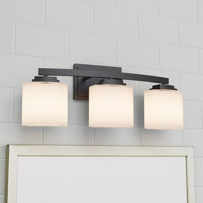 Tawson Adam Modern 3-Light Vanity Light Industrial Wall Sconce Lighting Fixture with Etched Glass Shade in Dark Bronze Black Finish for Bathroom, Hallway, Kitchen, Mirror