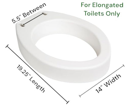 Essential Medical Supply Toilet Seat Riser for Elongated Bowl with 3.5" Rise - 19 x 14 x 3.5 Inch, Elevating and Raising Toilet Seat for Seniors, Adults and The Elderly with 300lb Weight Capacity