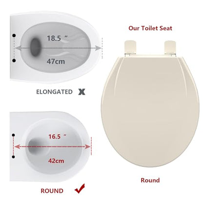 17" Round Toilet Seat, Soft Close Toilet Seat with Quiet Lid,Almond Polypropylene Toilet Seat Cover with Never Loosen Durable Lid, Easy to Install and Clean - color: Almond, Standard, size: Round (17″)