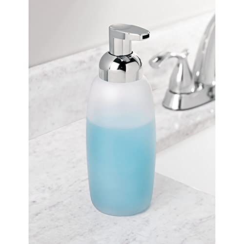 mDesign Refillable Glass Foaming Hand Soap Dispenser - Foam Soap Pump Bottle Container for Bathroom Counter Top - Decorative Foam Soap Dispenser - Malloy Collection - 2 Pack - Clear Frost/Chrome