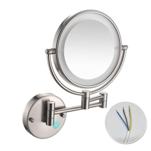 Wall Mounted Lighted Makeup Mirror, Hardwired Double-Sided Magnifying Vanity Mirror Extended Arm 360° Swivel LED Shaving Mirror,5X,C - color: C, size: 5X