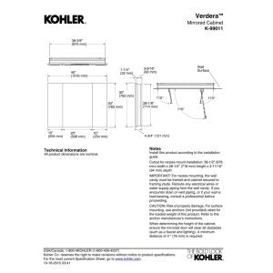 Kohler 99011-NA Verdera® Three-Door Bathroom Medicine Cabinet with Mirror, Recessed or Surface-Mount Bathroom Wall Cabinet, Slow-Close Doors, 40 in. W x 30 in. H - size: 40" W x 30" H, style: Magnifying Mirror + Slow Close