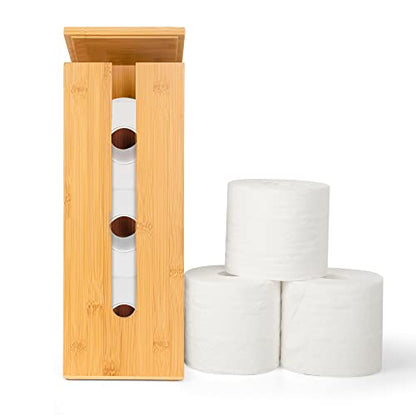 GOBAM Bamboo Toilet Paper Storage - Fits 3 Mega Toilet Paper, Bathroom Organizer, Toilet Paper Holder Stand, Bamboo Bathroom Accessories - Natural, 5.9 x 5.9 x 16.1 inches - size: 3 Roll - Square