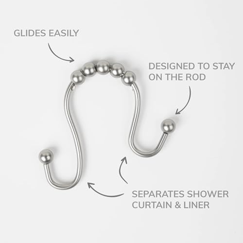 Easy Gliding Rustproof Double Shower Curtain Hooks Brushed Nickel, Set of 12