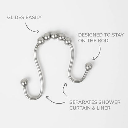 Easy Gliding Rustproof Double Shower Curtain Hooks Brushed Nickel, Set of 12
