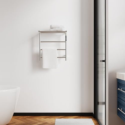 Towel Warmers for Bathroom, Stainless Steel Heated Towel Racks with Top Shelf, Wall Mounted Towel Heater with Intelligent Touch Screen Timer & Temperature Adjustment, Plug-in/Hard-Wired - color: Brushed Nickel, size: 3-Bar with Top Shelf