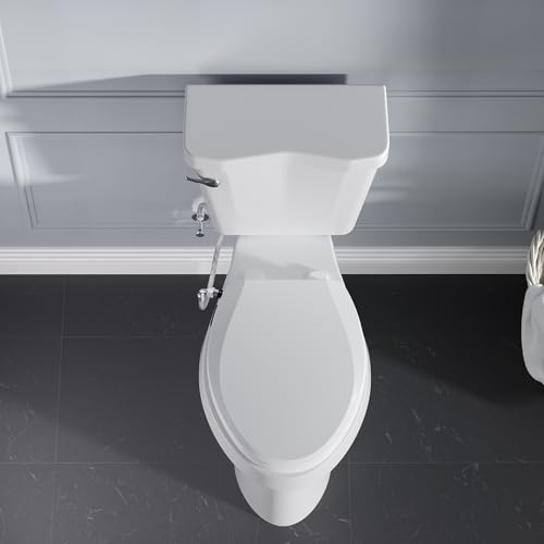 Bidet Toilet Seat, Soft Close Toilet Seat, Button control Feminine/Posterior Wash Switch, Knob Control Water Pressure,White Bidet Seat Attachment with Brass inlet (Elongated-D) - color: White / OVAL Black Buttons, size: Elongated