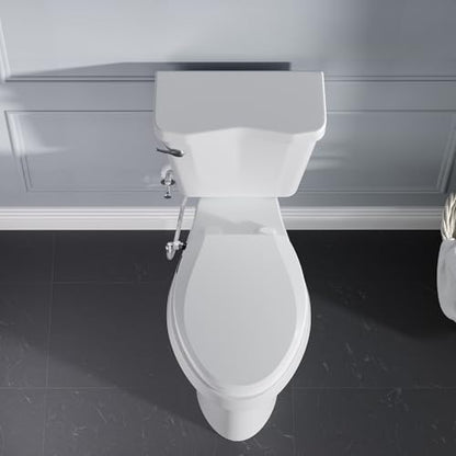 Bidet Toilet Seat, Soft Close Toilet Seat, Button control Feminine/Posterior Wash Switch, Knob Control Water Pressure,White Bidet Seat Attachment with Brass inlet (Elongated-D) - color: White / OVAL Black Buttons, size: Elongated