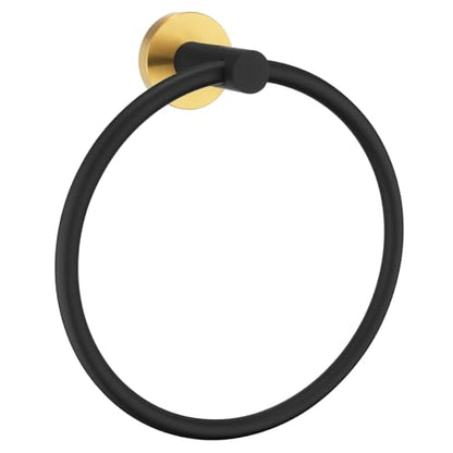 Angle Simple Hand Towel Ring Swivel, Bathroom Towel Holder, Black and Gold | Solid Stainless Steel, Smooth Rotation to Easily Access Dishrag Washcloth in Kitchen Shower, Screws Wall Mounted - color: Black & Gold