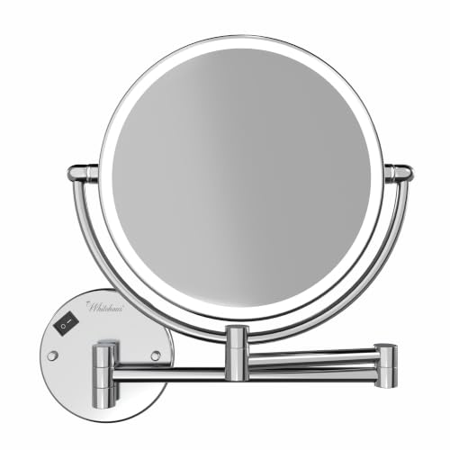 Whitehaus Wall-Mounted LED Magnifying Mirror – 8” Dual-Sided Mirror with 7X Zoom, Extendable Arm, Touch-Activated Light, Polished Chrome - color: Polished Chrome