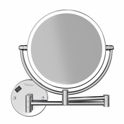 Whitehaus Wall-Mounted LED Magnifying Mirror – 8” Dual-Sided Mirror with 7X Zoom, Extendable Arm, Touch-Activated Light, Polished Chrome - color: Polished Chrome