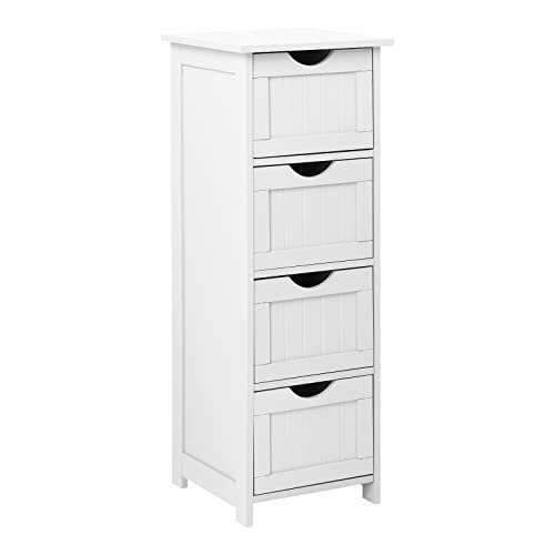 VINGLI White Bathroom Storage Cabinet with 4 Drawers Wooden Freestanding Slim Bathroom Floor Cabinet Small Side Organizer Storage Unit for Restroom Livng Room Kitchen Office Hallway Entryway - color: White, size: 4-Drawer