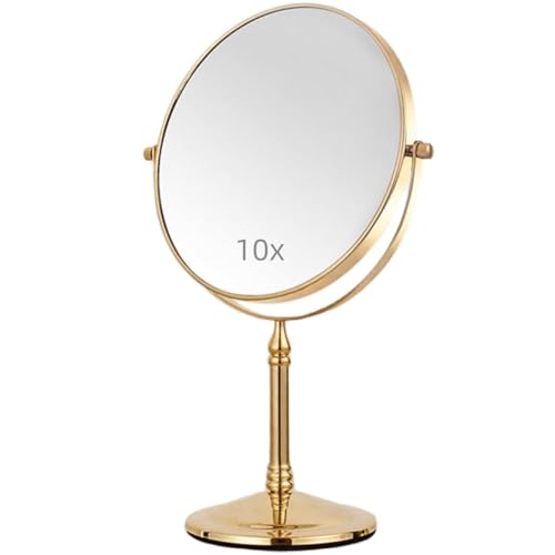 Gold Makeup Mirror 1X/10X Free Standing for Bathroom 8 Inches 360 Swivel Dual-Sided Tabletop Makeup Mirror, Metal - color: Gold Without Light