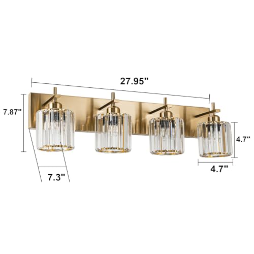 Modern Crystal Bathroom Vanity Lights, Gold 4-Lights Bathroom Light Fixtures Over Mirror, Crystal Wall Lighting with Polished Gold Finish - color: Gold-Round Shade, size: 4-Light