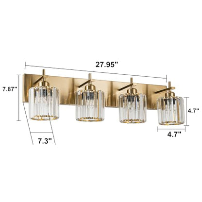 Modern Crystal Bathroom Vanity Lights, Gold 4-Lights Bathroom Light Fixtures Over Mirror, Crystal Wall Lighting with Polished Gold Finish - color: Gold-Round Shade, size: 4-Light