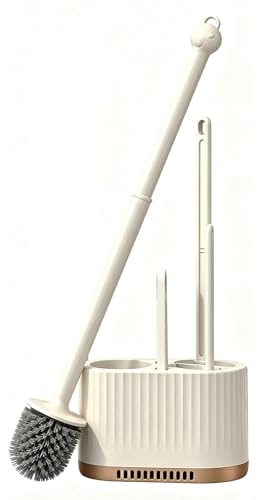 Basaza Toilet Brush and Holder Set Hidden Toilet Scrub Brush for Bathroom Toilet Bowl Cleaner Brushes & Holders 4 in 1 Bathroom Accessories Floor Standing or Wall Mounted - color: Beige Toilet Brush and Holder Set