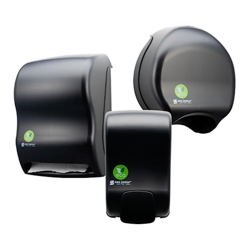 San Jamar Ecologic Rely Recycled Plastic Manual Liquid Soap Dispenser, Liquid Dispenser, Wall Mounted Dispenser with Zero Waste for Home and Business, 900 Ml, Black