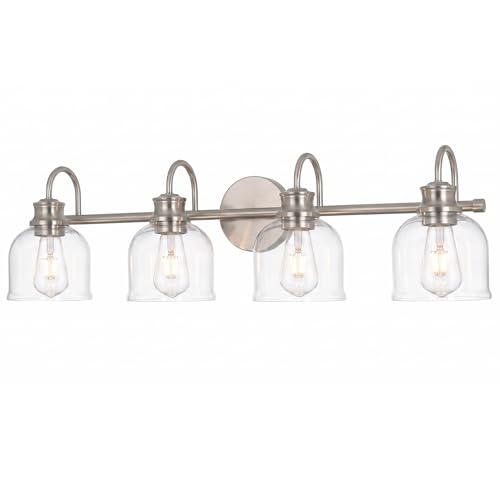 URSOLA 4 Lights 32" Bathroom Vanity Light Fixtures, Brushed Nickel Traditional Classic Vanity Light with Clear Glass, Bathroom Lighting Fixtures Over Mirror - color: Brushed Nickel, size: 4 Lights