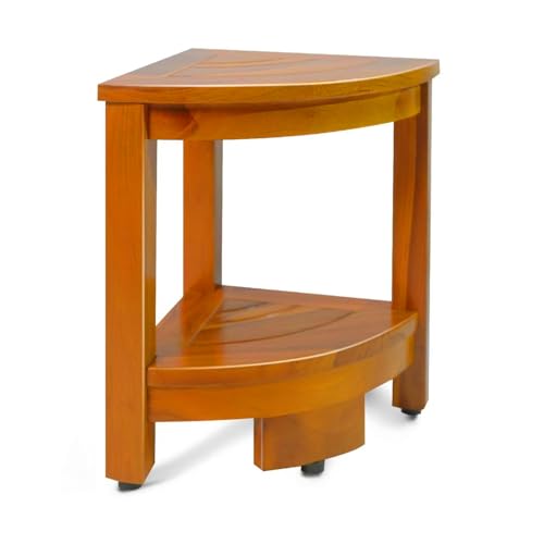 16.5" Teak Corner Shower Bench with Storage Shelf for Shaving Legs, Teak Shower Stool for Inside Shower, Waterproof Shower Foot Rest, Shower Seat for Bathroom, Indoor & Outdoor Use