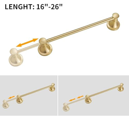 Towel Racks for Bathroom Wall Mounted Bath Towel Bar Brushed Gold | Adjustable 16-26 In, Wall Mounted Towel Holder, Stainless Steel, Rustproof, Towel Bar Rod Hanger Hardware Accessories Hotel - color: Brushed Gold