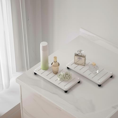 2PCS Water Absorbing Stone Drying Mat for Bathroom Sink & Kitchen Counter Organizer, Instant Dry Soap Dispenser Sponge Holder, Sink Caddy, Vanity Tray (10"x5"-White) - color: 10" X 5" White With Feet