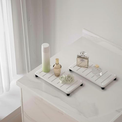 2PCS Water Absorbing Stone Drying Mat for Bathroom Sink & Kitchen Counter Organizer, Instant Dry Soap Dispenser Sponge Holder, Sink Caddy, Vanity Tray (10"x5"-White) - color: 10" X 5" White With Feet