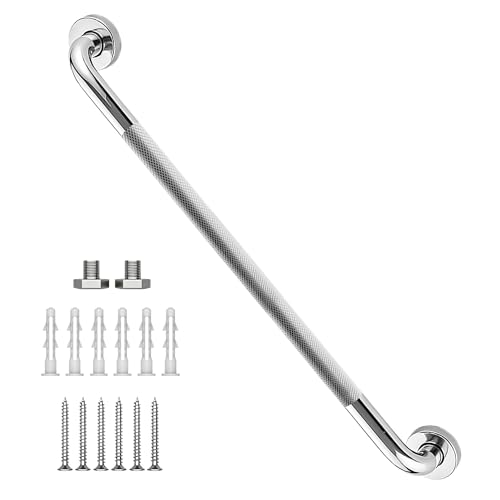 32 Inch Shower Grab Bar Chrome, 1.25" Dia 304 Stainless Steel Bathroom Grab Bars, Anti Slip Knurled Safety Bars, Wall Mount Shower Grip Handle Handrail for Handicap Seniors Elderly Injury Assist Bath - color: Chrome, size: 32 Inch