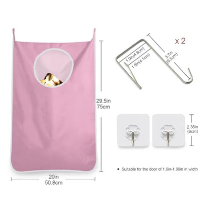 1PC Pink Hanging Laundry Hamper Bag Over the Door Laundry Hamper Wall Hamper Large Dirty Clothes Hamper with Stainless Steel Hooks 29.5x20Inch - color: Pink, size: 1 PC