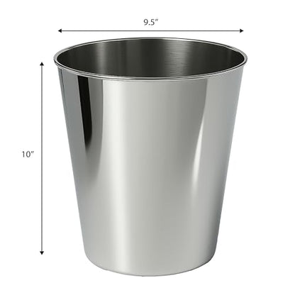 happimess Nolan 2 Gal Smooth Steel Wastebasket, Polished Steel, Set of 2 | 10" Height, Lidless Open Top, Mechanical Finish, Small Space Design - color: Polished Steel, size: Set of 2