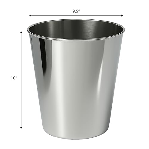 happimess Nolan 2 Gal Smooth Steel Wastebasket, Polished Steel | 10" Height, Lidless Open Top, Mechanical Finish, Small Space Design - color: Polished Steel, size: Set of 1