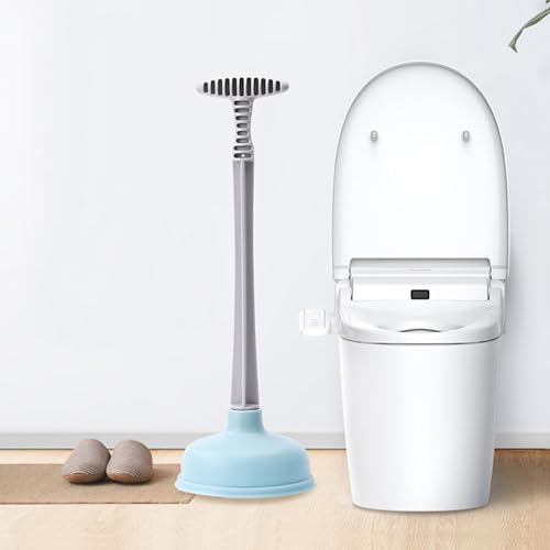 Rubber Toilet Plunger, Strong Suction Toilet Drain Plunger for Kitchen, Bathroom, Laundry Room Use Bathroom Accessories (Blue) - color: Blue