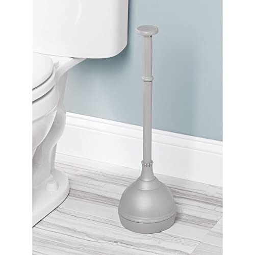 mDesign Hidden Plunger and Brush Set for Toilet Bowl - Modern Toilet Brush and Plunger Set - Brush Cleaner and Plunger Combo with Holder Caddy for Bathroom - Hyde Collection - Set of 2 - Gray - color: Gray