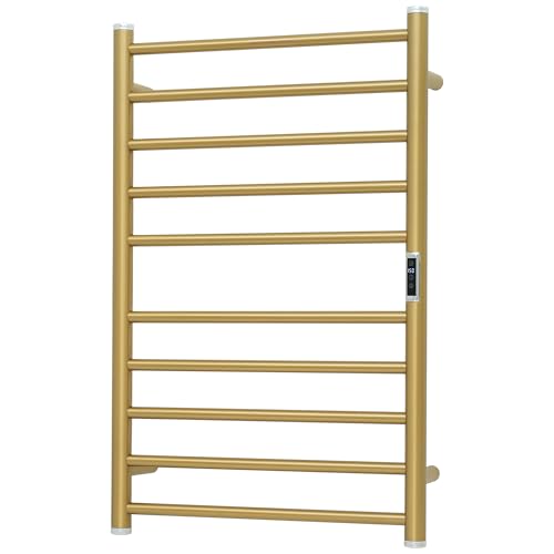 Electric Towel Warmer Rack,Heating Towel Warmer,Timer & Temperature Control,Wall-Mounted Plug-in for Bathroom, Gold,Stainless Steel,10-Bar(31.5x20.08x4.41in) - color: Round-matte Gold With Brushed Top, size: 10 Bars